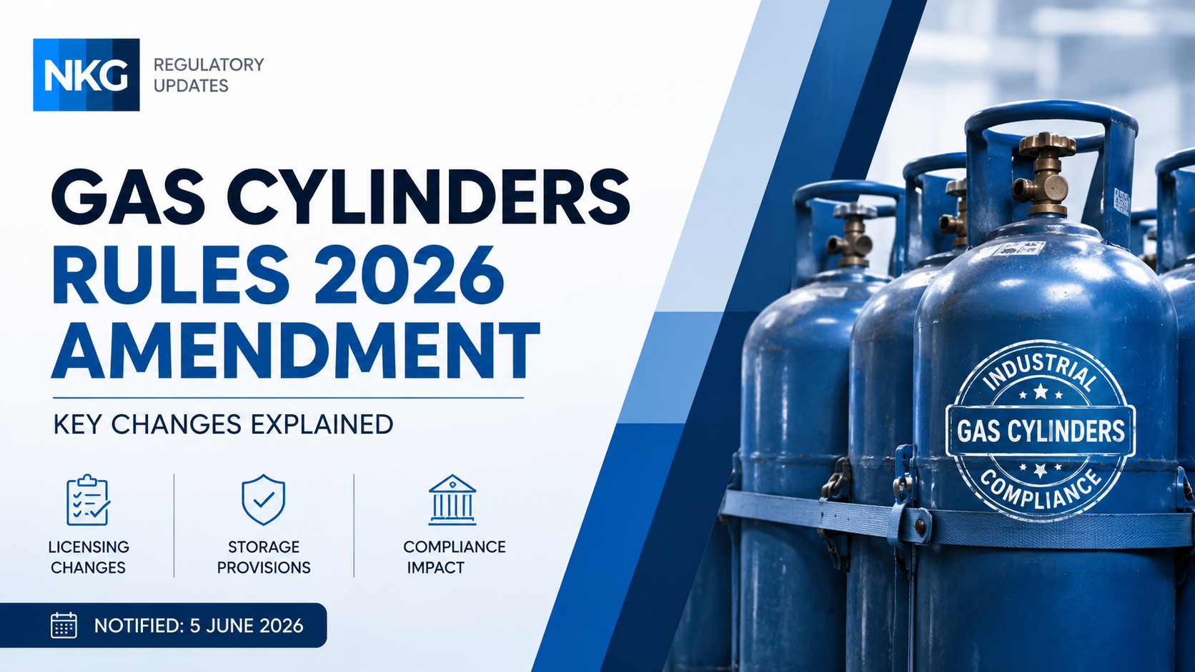 Gas Cylinders Rules 2026 Amendment thumbnail highlighting key changes to industrial gas cylinder storage and licensing provisions in India.