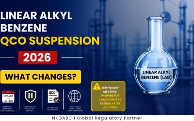 Linear Alkyl Benzene QCO suspension 2026 showing BIS compliance paused from April to July with industrial chemical background